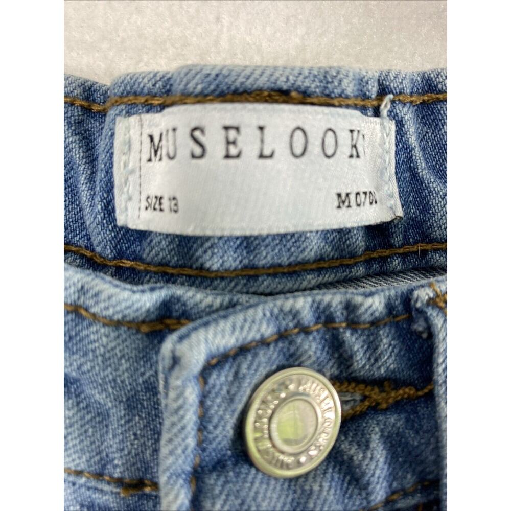 Muselook Relaxed Mom Jeans Junior 13 Hi Rise Destroyed Denim Raw Hem Medium Wash - Picture 3 of 10